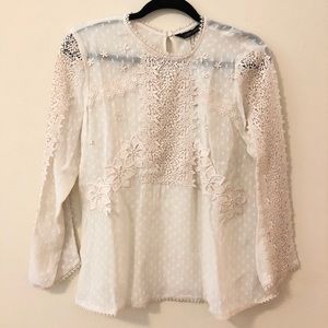 {Zara} Flower Embroidered Long Sleeve Blouse